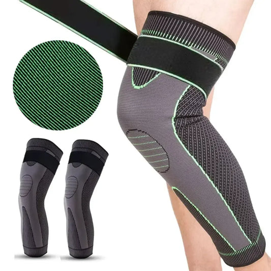 Full Leg Knee Compression Sleeve with Adjustable Support Strap